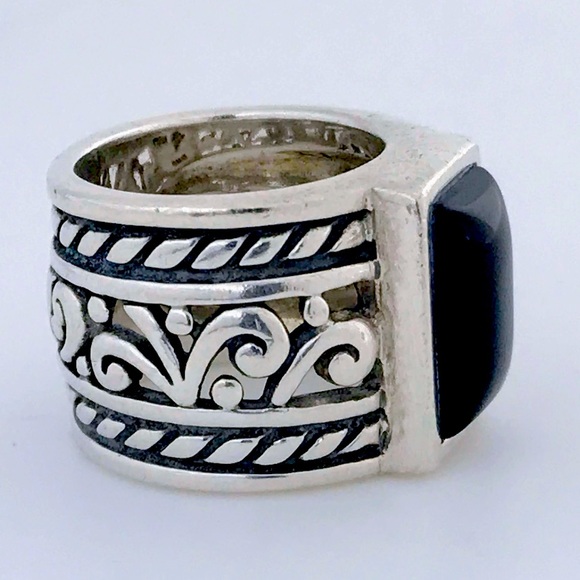 Silpada Vintage RARE Sterling Silver Black Onyx Filigree Scroll Ring - Picture 2 of 7